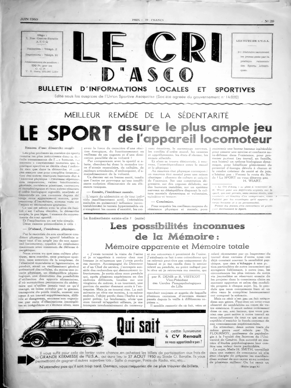 Le cri d'Ascq n° 20 juin 1950 Couv