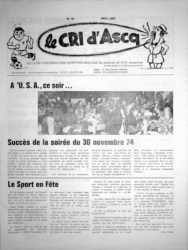 Le cri d'Ascq n°44 janvier 1975 Couv