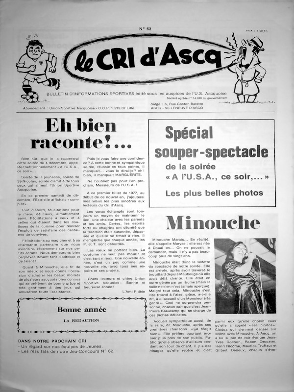 Le cri d'Ascq n°63 janvier 1977 Couv